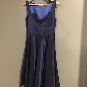 Navy blue satin party dress with sweetheart neckline. NWOT